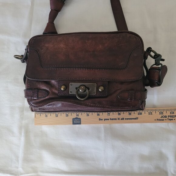 Frye Cameron Crossbody Distressed Merlot Wine Leather Purse Shoulder Bag - Picture 10 of 15